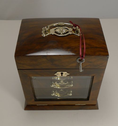 fig 1. Antique English Walnut & Glass Jewelry Box c.1890