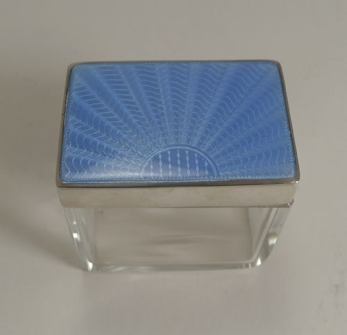 Art Deco Silver & Guilloche Enamel Lidded Glass Box
