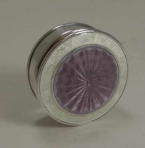Antique English Sterling Silver and Guilloche Enamel Pill Box - 1911