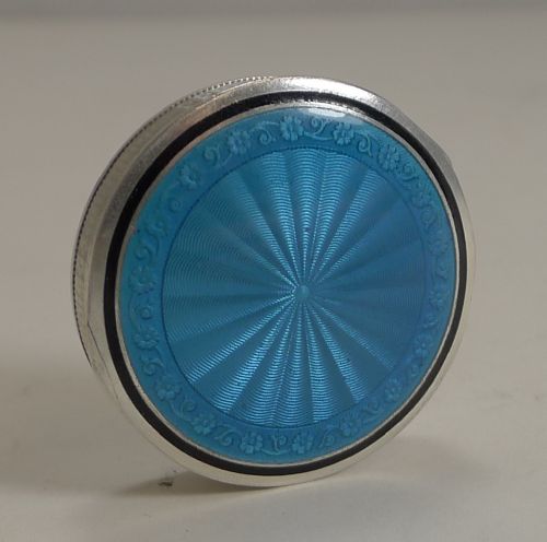 French Sterling Silver and Guilloche Enamel Pill Box