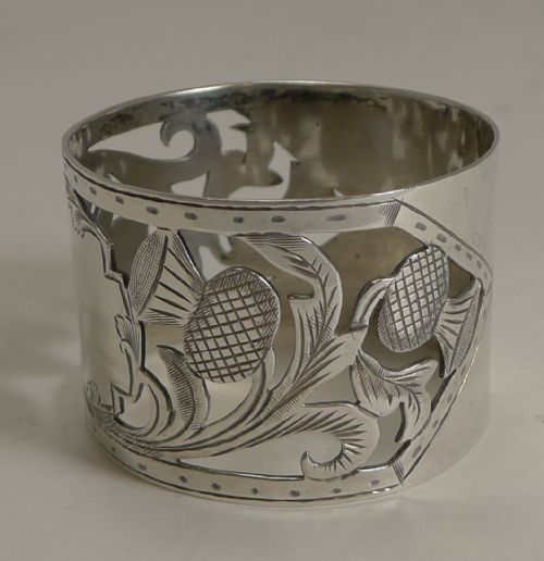 Antique English Sterling Silver Napkin Ring - Scottish Thistles - 1905