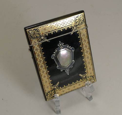Pristine Antique English Papier Mache Visiting Card Case C.1870
