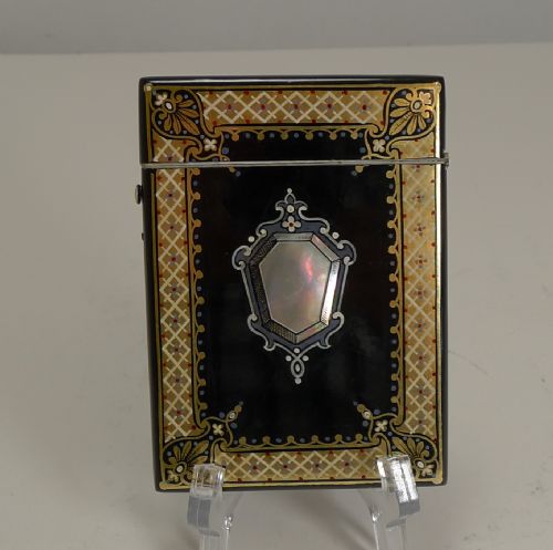 fig 1. Pristine Antique English Papier Mache Visiting Card Case c.1870