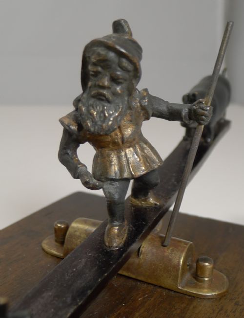 fig 1. Charming Antique Cold Painted Bronze Letter Clip - Gnome and Pigs c.1890