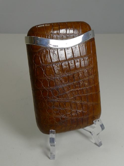Antique English Crocodile / Alligator and Sterling Silver Cigar Case - 1905