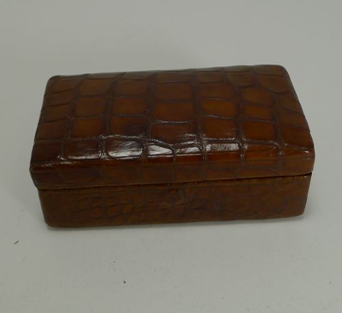 Antique English Crocodile / Alligator Cufflink Box C.1900