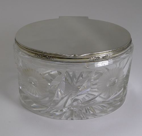 Stunning Vintage English Cut Crystal and Silver Plate Biscuit Box - 1929