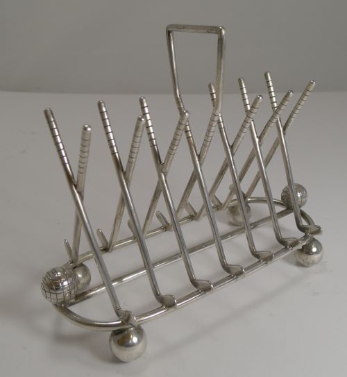 Antique English Golf Toast Rack / Letter Holder in Silver Plate