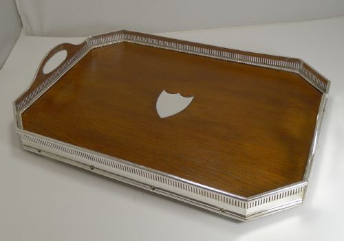 Fine Quality English Oak and Silver Plate Tray by Mappin Brothers C.1890