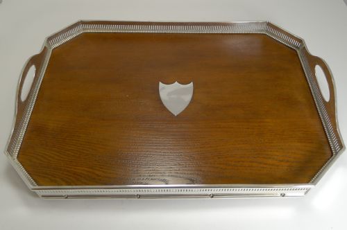 fig 1. Fine Quality English Oak and Silver Plate Tray by Mappin Brothers c.1890