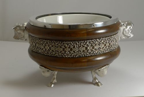 fig 1. Rare Novelty English Figural Oak and Silver Plate Salad Bowl - Bull - 1888