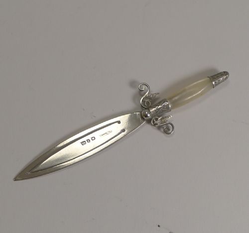 Antique English Sterling Silver and Mother of Pearl Bookmark - Sword