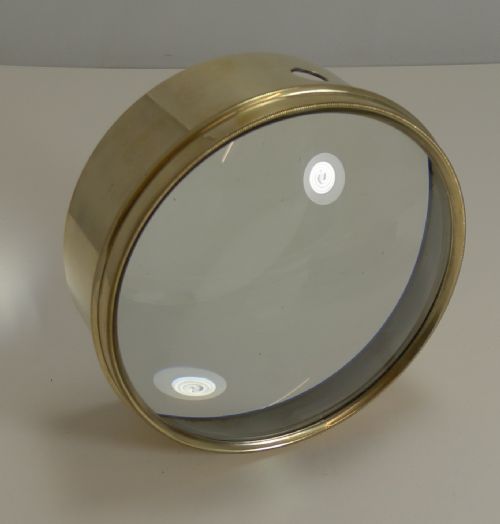 Large English Antique Brass Desk Magnifying Glass / Paperweight C.1910