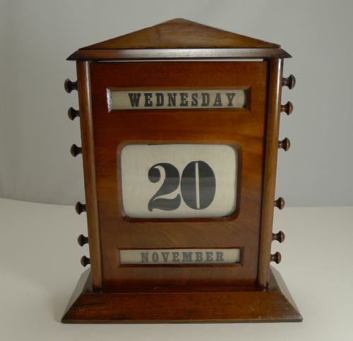 Oversized Antique English Mahogany Perpetual Calendar C.1900 - 12"