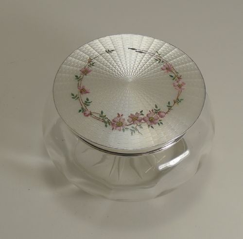 Fabulous Grand Vintage Sterling Silver and Enamel Lidded Powder Box - 1924