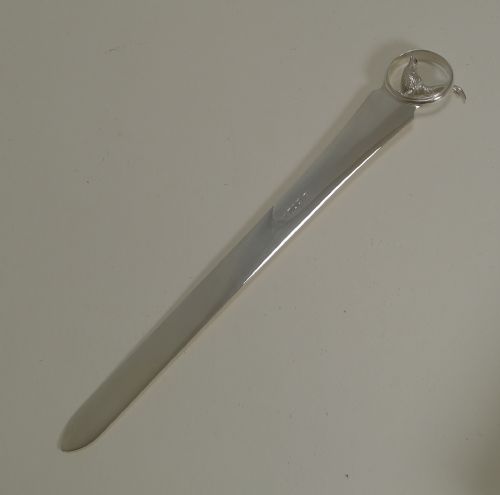 Wonderful Antique English Sterling Silver Letter Opener - Game Bird - Pheasant - 1908