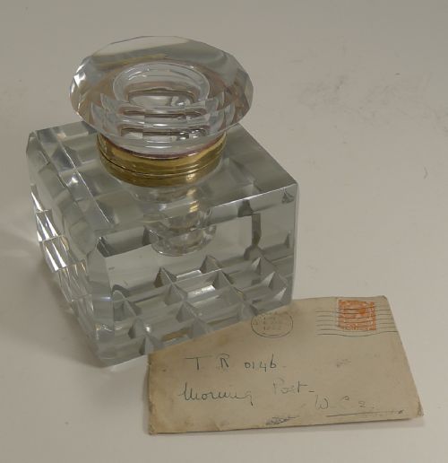 Huge Antique English Cut Crystal Inkwell C.1890