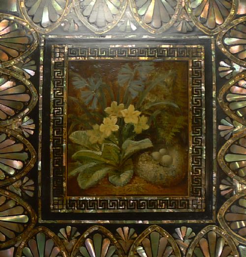 fig 2. Fabulous Antique English Mother of Pearl Inlaid Papier Mache Writing box c.1880