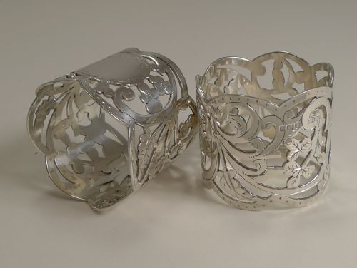 Fine Pair Antique English Sterling Silver Napkin Rings - 1906