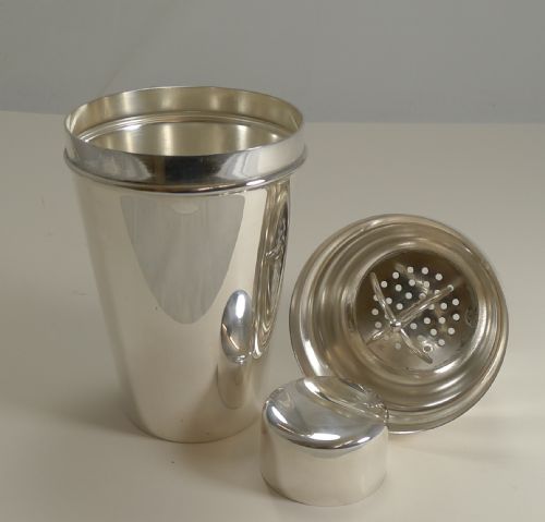 Large English Art Deco Silver Plate Cocktail Shaker with Ice Breaker C.1930