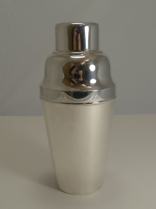 fig 1. Large English Art Deco Silver Plate Cocktail Shaker With Ice Breaker c.1930