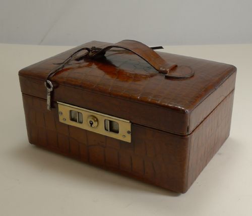 Antique English Crocodile / Alligator Jewellery Box C.1900