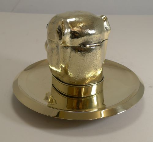 GRAND ENGLISH BULLDOG NOVELTY INKWELL WITH GLASS EYES C1880 - ADDITIONAL PHOTO 1