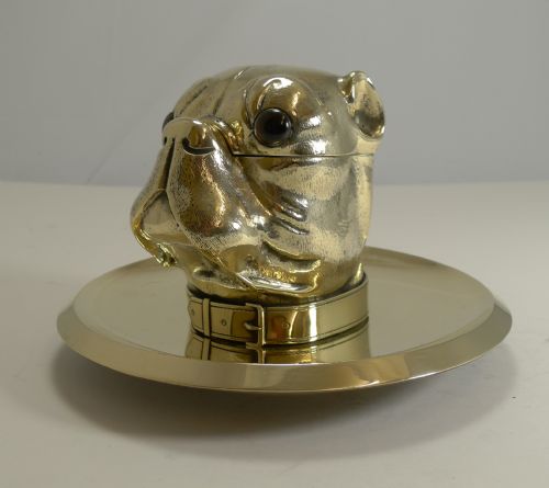 GRAND ENGLISH BULLDOG NOVELTY INKWELL WITH GLASS EYES C1880 - ADDITIONAL PHOTO 2