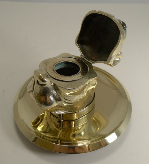 GRAND ENGLISH BULLDOG NOVELTY INKWELL WITH GLASS EYES C1880 - ADDITIONAL PHOTO 4