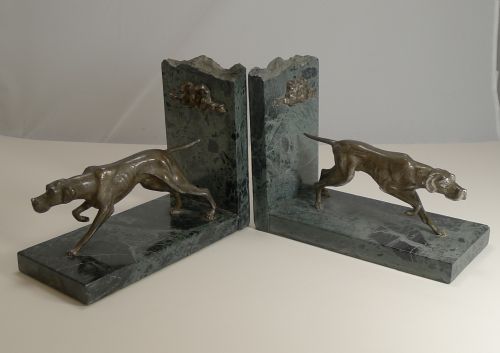 Pair English Vintage Granite and Spelter Dog Bookends - Pointer