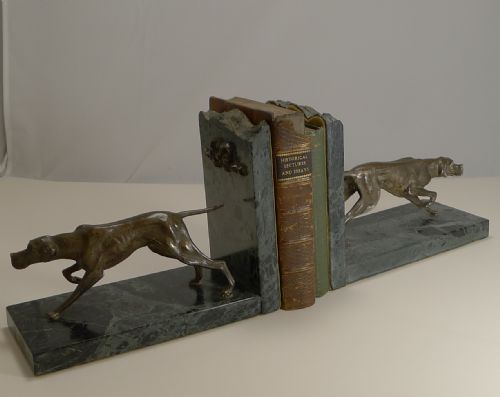 fig 1. Pair English Vintage Granite and Spelter Dog Bookends - Pointer