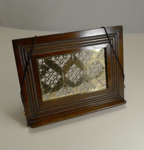 Antique English Oak and Brass Lectern / Book Rest C.1890