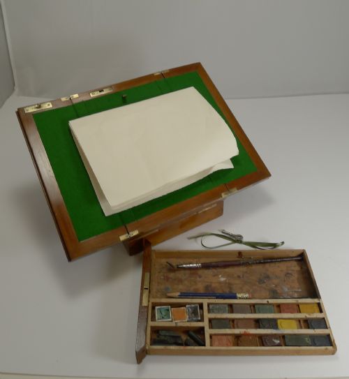 Antique English Brass Bound Mahogany Artist's Box & Portable Easel C.1890 by C. Roberson & Co Ltd