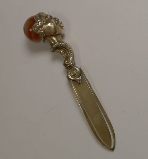 Rare Antique Brass Figural Bookmark - Negro / Blackamoor - Scottish Agate C.1890