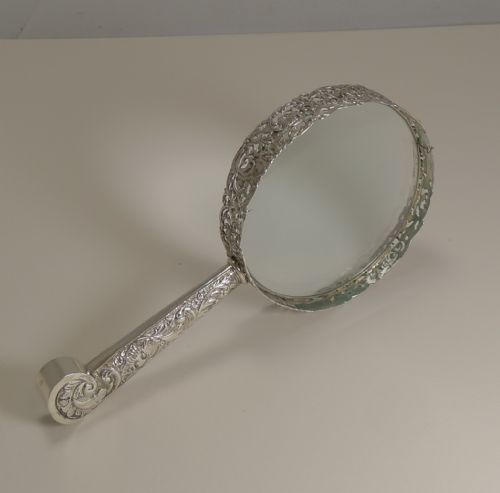 Huge Antique English Sterling Silver Magnifying Glass by Samuel Jacob - 1897