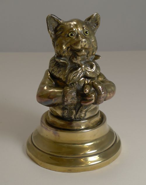 Stunning Antique English Brass Novelty Inkwell - Cat C.1880