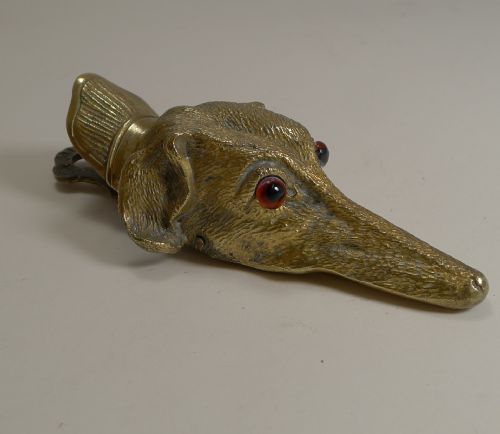 Antique English Gilded Brass Dog Letter Clip C.1880 - Greyhound