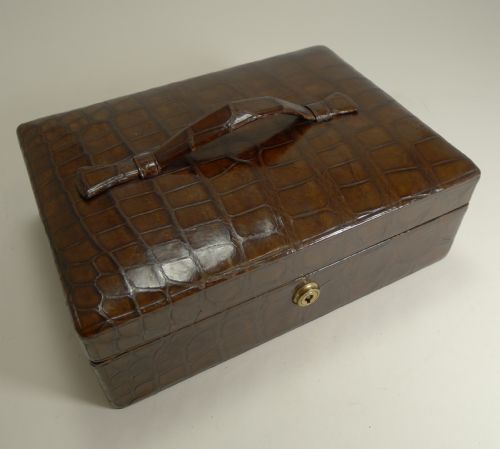 Handsome Antique, English Crocodile / Alligator Jewelry Box C.1900