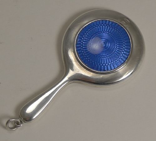 Pretty Antique Miniature English Sterling Silver and Enamel Purse Mirror