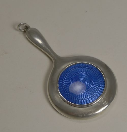 fig 1. Pretty Antique Miniature English Sterling Silver and Enamel Purse Mirror