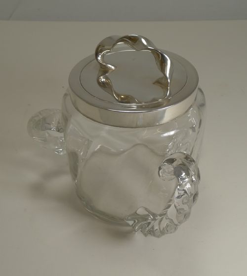 ANTIQUE TWISTED THREE HANDLED GLASS SILVER PLATE BISCUIT BOX C1890 - ADDITIONAL PHOTO 1