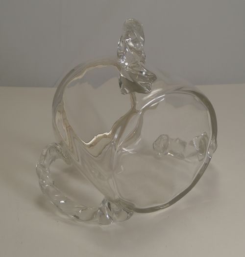 ANTIQUE TWISTED THREE HANDLED GLASS SILVER PLATE BISCUIT BOX C1890 - ADDITIONAL PHOTO 2