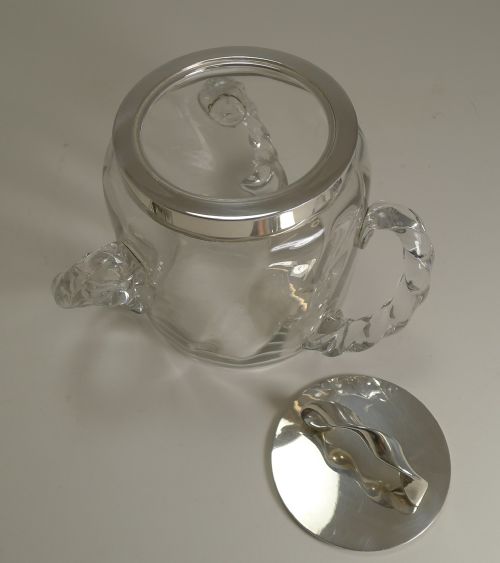ANTIQUE TWISTED THREE HANDLED GLASS SILVER PLATE BISCUIT BOX C1890 - ADDITIONAL PHOTO 3