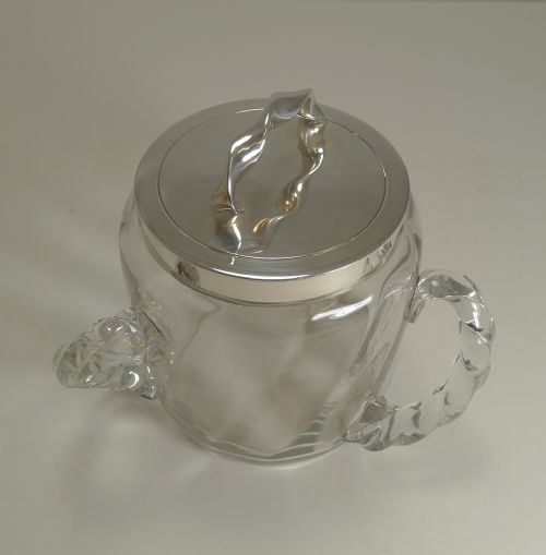 ANTIQUE TWISTED THREE HANDLED GLASS SILVER PLATE BISCUIT BOX C1890 - ADDITIONAL PHOTO 4
