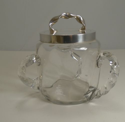 ANTIQUE TWISTED THREE HANDLED GLASS SILVER PLATE BISCUIT BOX C1890 - ADDITIONAL PHOTO 6