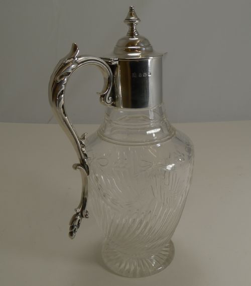 fig 1. Antique English Cut Crystal and Sterling Silver Claret Jug by Elkington & Co.