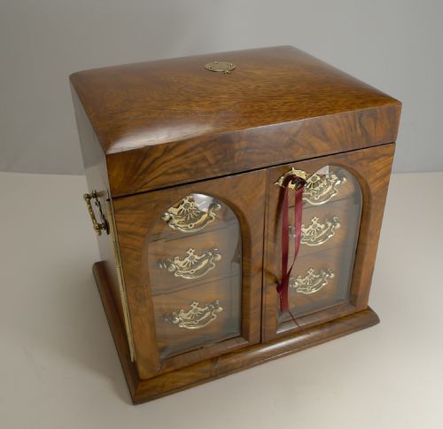 fig 1. Fine Large Antique English Jewellery Box With Cut Crystal Perfume Bottles c.1900