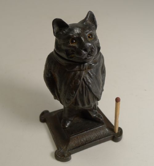 Antique German Cast Iron Novelty Go-to-bed Match Striker - Cat