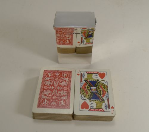 English Victorian Sterling Silver Playing Card Box with Complete Original Cards - 1899