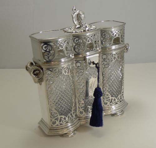 HEIRLOOM QUALITY THREE BOTTLE DECANTER BOX TANTALUS BY PHILIP ASHBERRY C1870 - ADDITIONAL PHOTO 4